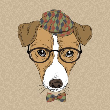 elle çizilmiş vektör moda portre jack russell terrier