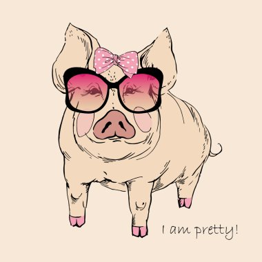 pembe güneş gözlüğü ve yay, şirin domuz pembe tatlı domuzcuk