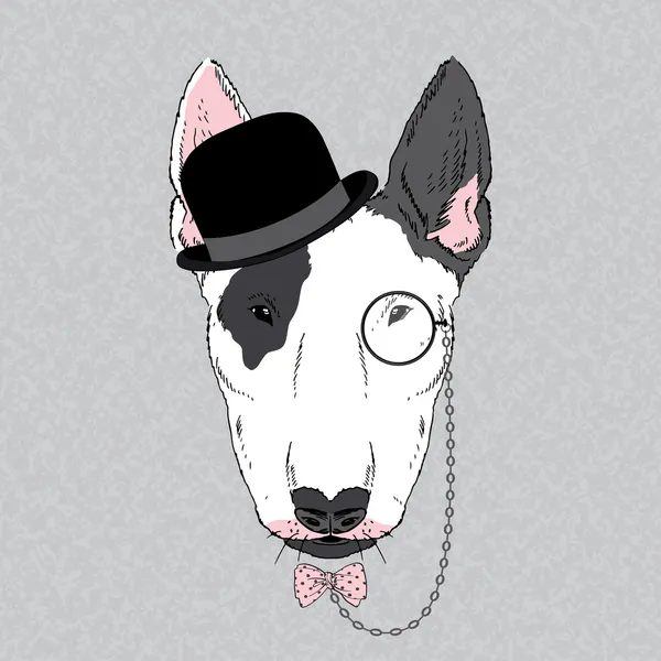 Hand Drawn Vector Fashion Portrait of Bullterrier — Stock Vector