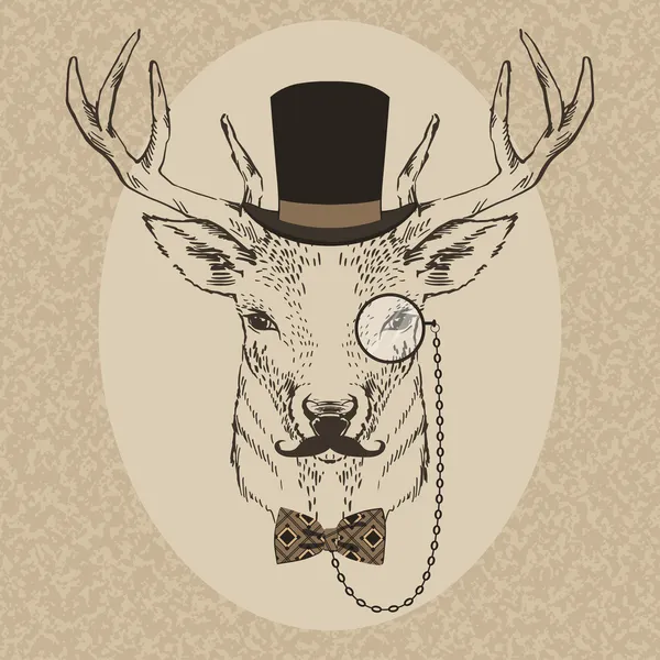 Illustration de mode du portrait de cerf dans un style rétro — Image vectorielle