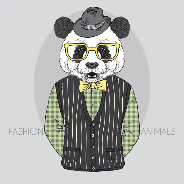 Hand Drawn Vector Fashion Illustration of Panda — Stock Vector