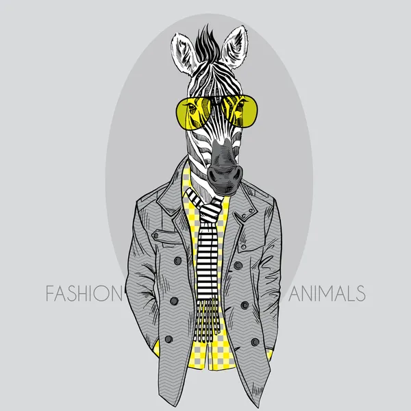 Ilustración de moda de cebra en gafas amarillas — Vector de stock