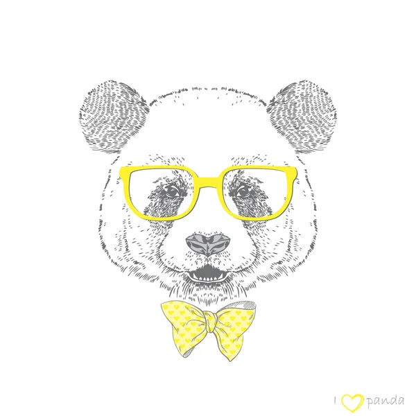 Mão desenhado Vector Retrato de bonito Panda Hipster —  Vetores de Stock