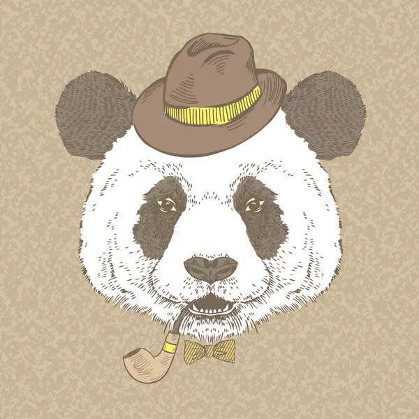 Illustrazione disegnata a mano del tubo del tabacco da fumo del panda — Vettoriale Stock
