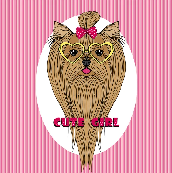 Portrait de mode vectoriel dessiné à la main du Yorkshire Terrier — Image vectorielle