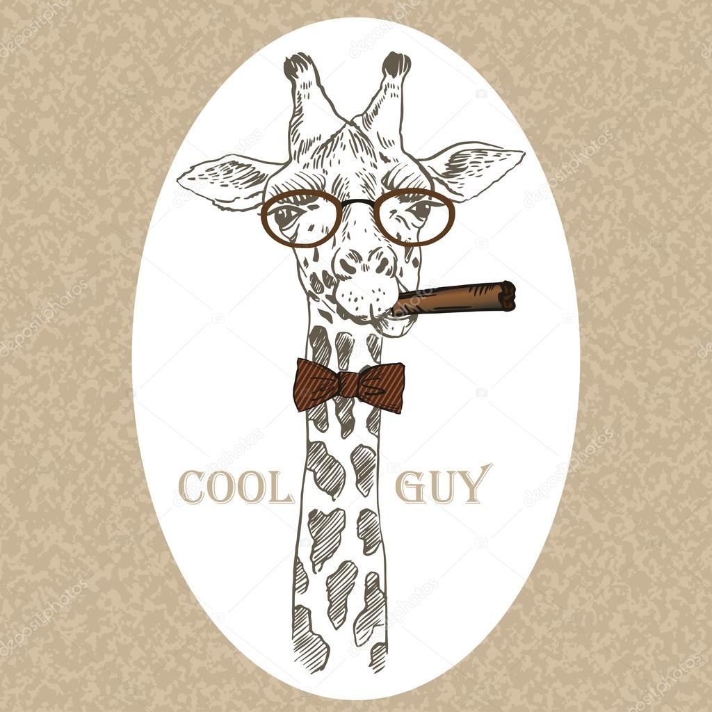 Vector Illustration of Giraffe with Cigar