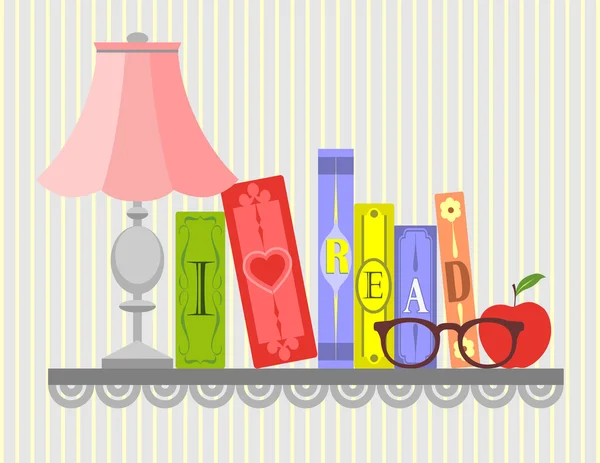Books on the shelf, library — Stock Vector