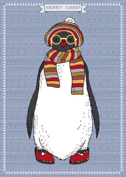 Hipster penguen çizimi — Stok Vektör