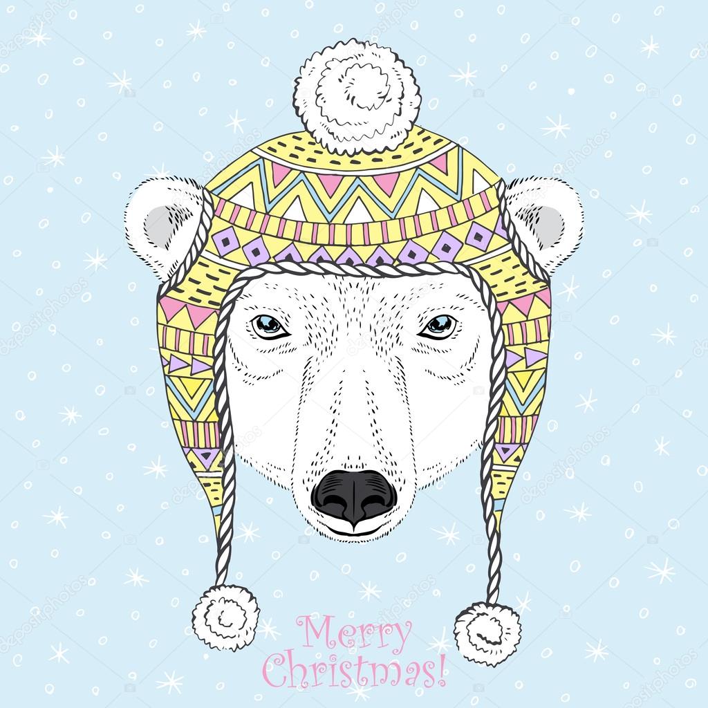 Polar Bear in Winter Hat