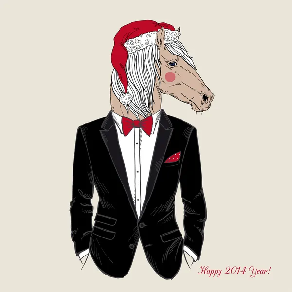 Ilustração de Cavalo em Santa Hat — Vetor de Stock