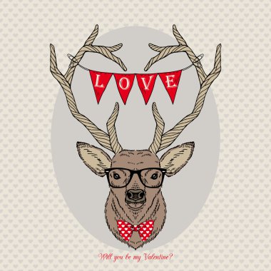 El Aziz valentine's geyik vektör portresi çizilen