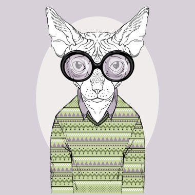 Sfenks kedisi hipster çizilmiş moda çizimi uzat