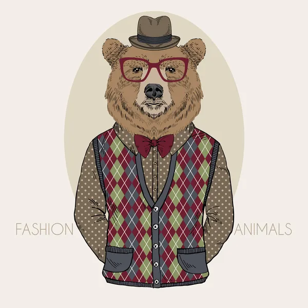 Illustrazione di moda disegnata a mano di orso nei colori — Vettoriale Stock