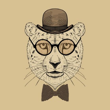 guepard hipster Melon şapkasını ve yuvarlak gözlük