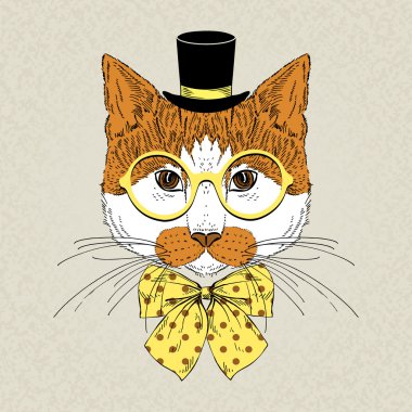 el kırmızı kedi hipster moda portre çizmek