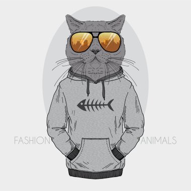 Dressed up cat, in colors clipart