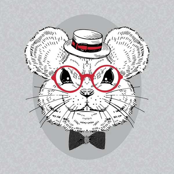 Porträt einer Maus in Boots- und Retro-Brille — Stockvektor
