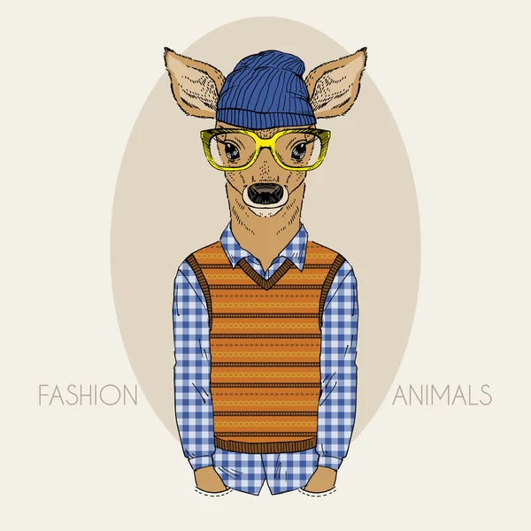 Kid Deer Hipster em cores —  Vetores de Stock