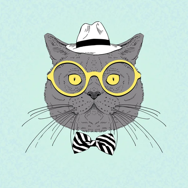 Πορτρέτο του brithish στενογραφία γάτα hipster — Διανυσματικό Αρχείο