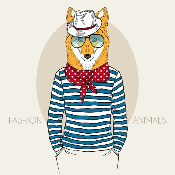Fox Hipster a colori — Vettoriale Stock