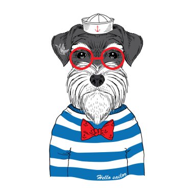 çizilen illüstrasyon schnauzer denizcinin el