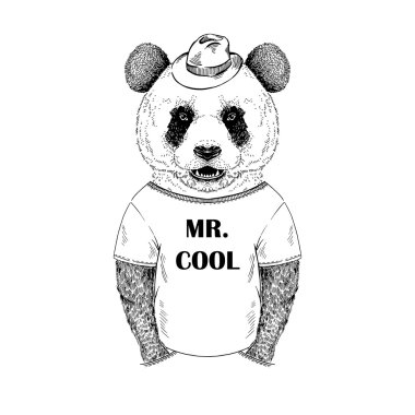 panda hipster çekilmiş resmi giyinmiş el