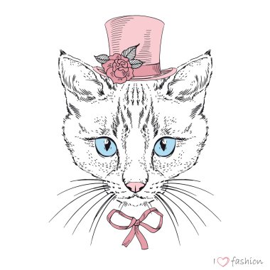 kedi portresi çizilen moda el