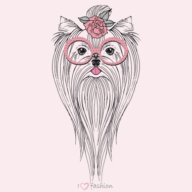 yorkshire terrier hippi kız'ın çizilmiş portresi el
