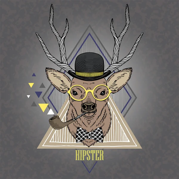 Hand Drawn portrait of hipster deer in geometric frame — Stock Vector