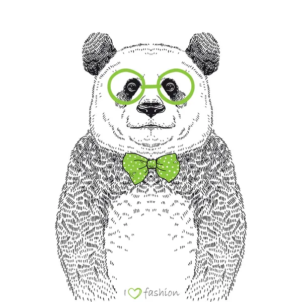 Ilustración dibujada a mano de panda hipster — Archivo Imágenes Vectoriales