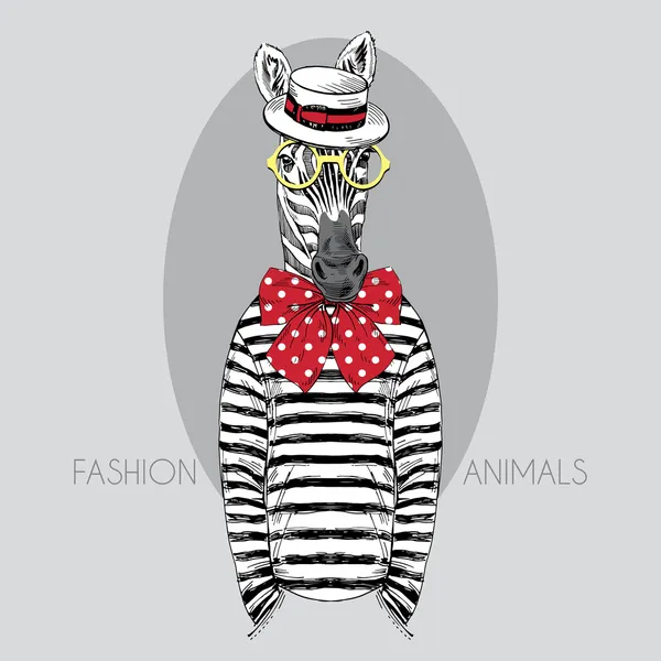 Ilustración de moda dibujada a mano de cebra vestida Ilustraciones de stock libres de derechos
