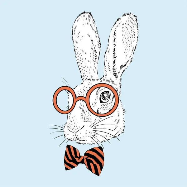 Portret Bunny w różowe okulary i łuk — Wektor stockowy