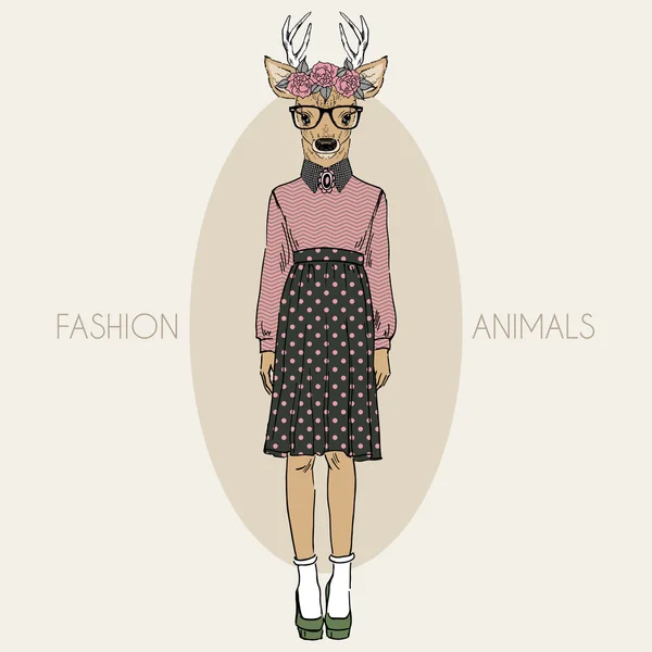 Cerf hipster fille en couleurs — Image vectorielle