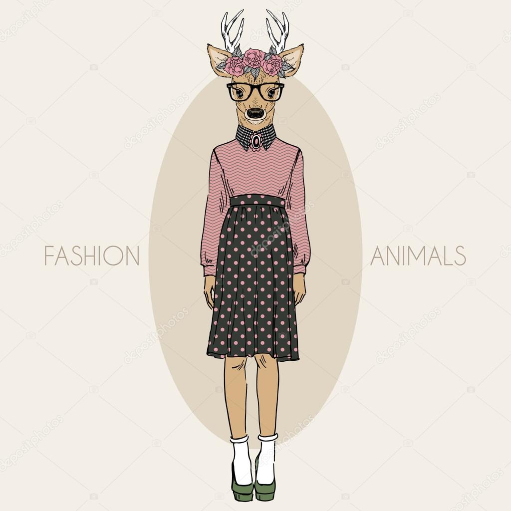 Deer hipster girl in colors