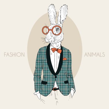 son moda kareli ceket giyinmiş tavşan hipster