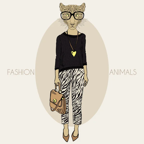 Leopard meisje gekleed in casual stijl — Stockvector