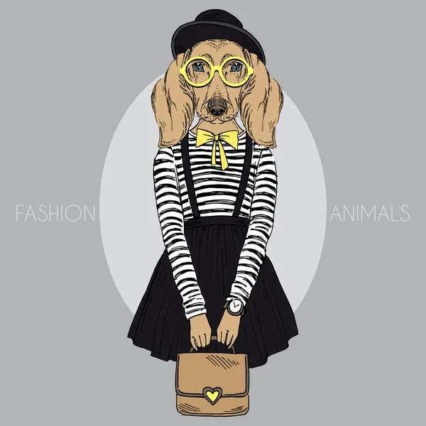 Dachshund girl hipster — Stock Vector