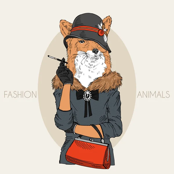 Fox meisje gekleed in retro stijl — Stockvector