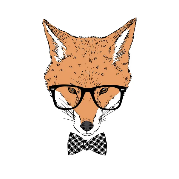 Retrato de moda de zorro hipster — Vector de stock