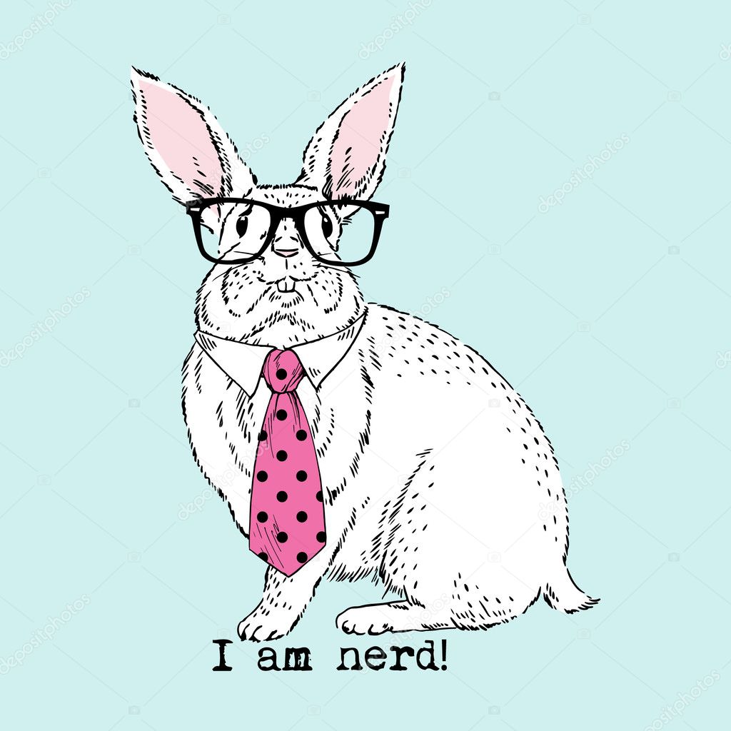 Nerd bunny in hipster glasses and tie