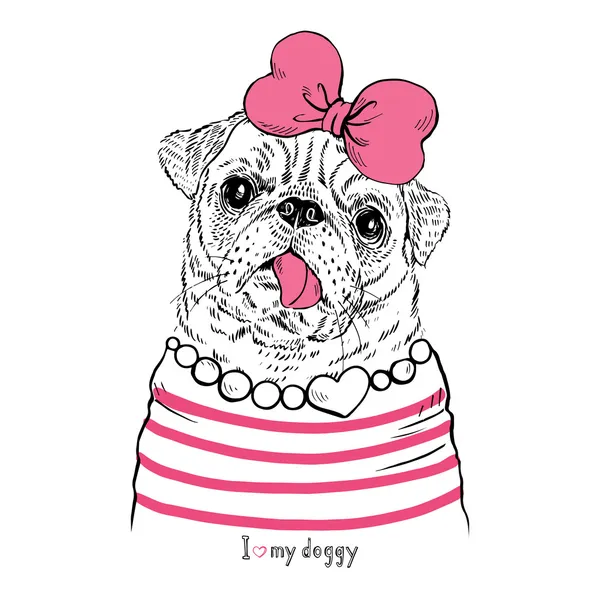 Pug köpek kız portre — Stok Vektör
