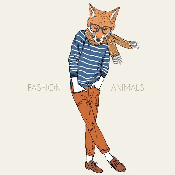 Ilustración de fashion fox boy — Vector de stock