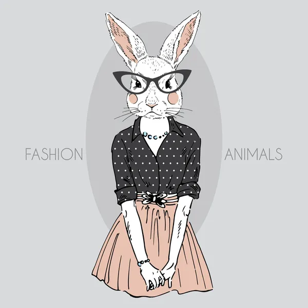 Vestido de coelhinho hipster menina —  Vetores de Stock