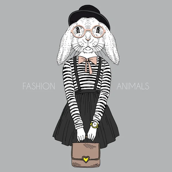 Dressed up bunny girl hipster — 图库矢量图片