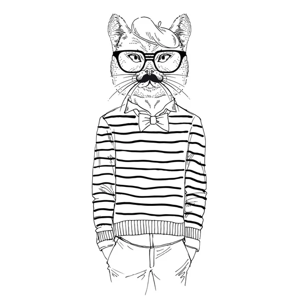 Kat gekleed in Franse stijl — Stockvector