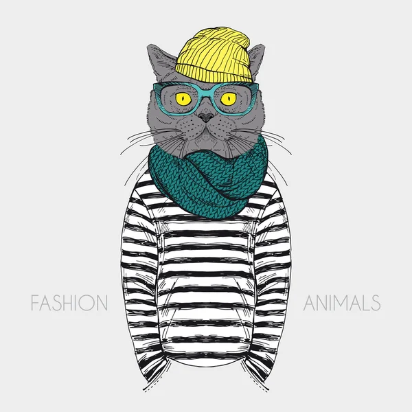 Fashion anthropomorphic character of cat — Stock Vector