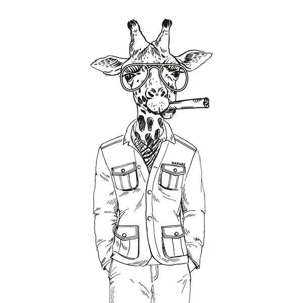 Módní ilustrace žirafa oblečená — Stockový vektor