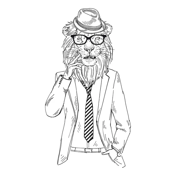 Módní ilustrace lva oblečená — Stockový vektor