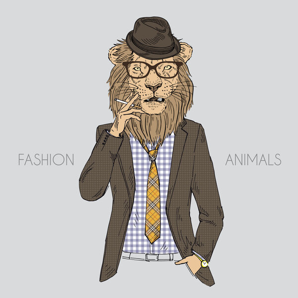 Модная иллюстрация льва в костюме
