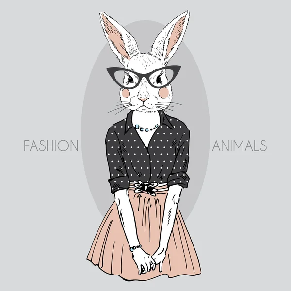Dressed up bunny girl hipster Stok Vektör